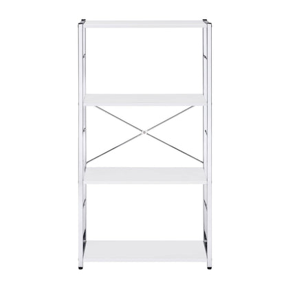 White Silver Modern Wood Metal Bookshelf with 4 Shelves for Living Room