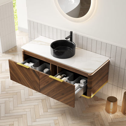 48 Inch Black Bathroom Vanity with Stone Sink