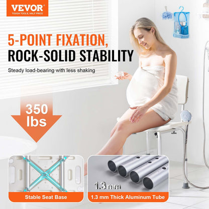 Adjustable Height Shower Chair - 350 LBS Capacity Aluminum Seat