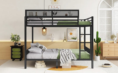 Queen Over Queen Metal Bunk Bed - Black Frame for Bedroom