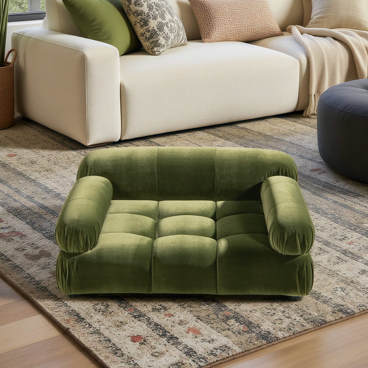 Small Velvet Pet Bed Olive Green Sofa Style For Dogs