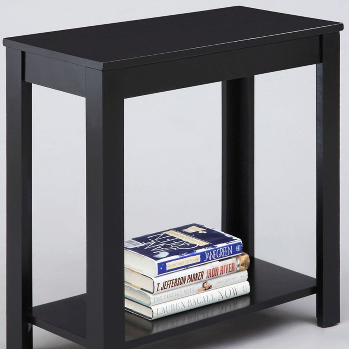 24" Wooden End Table - Black Finish | Storage Side Table