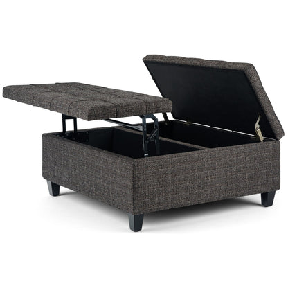 36 Inch Dark Gray Fabric Storage Ottoman Table