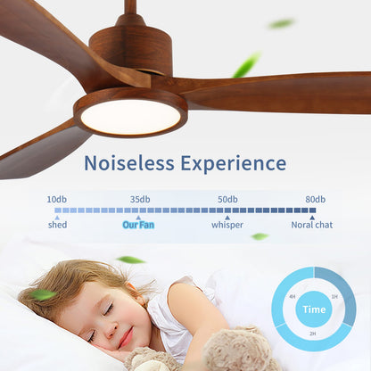 52 Inch Wood Ceiling Fan with Lights - Remote Control, Modern Design