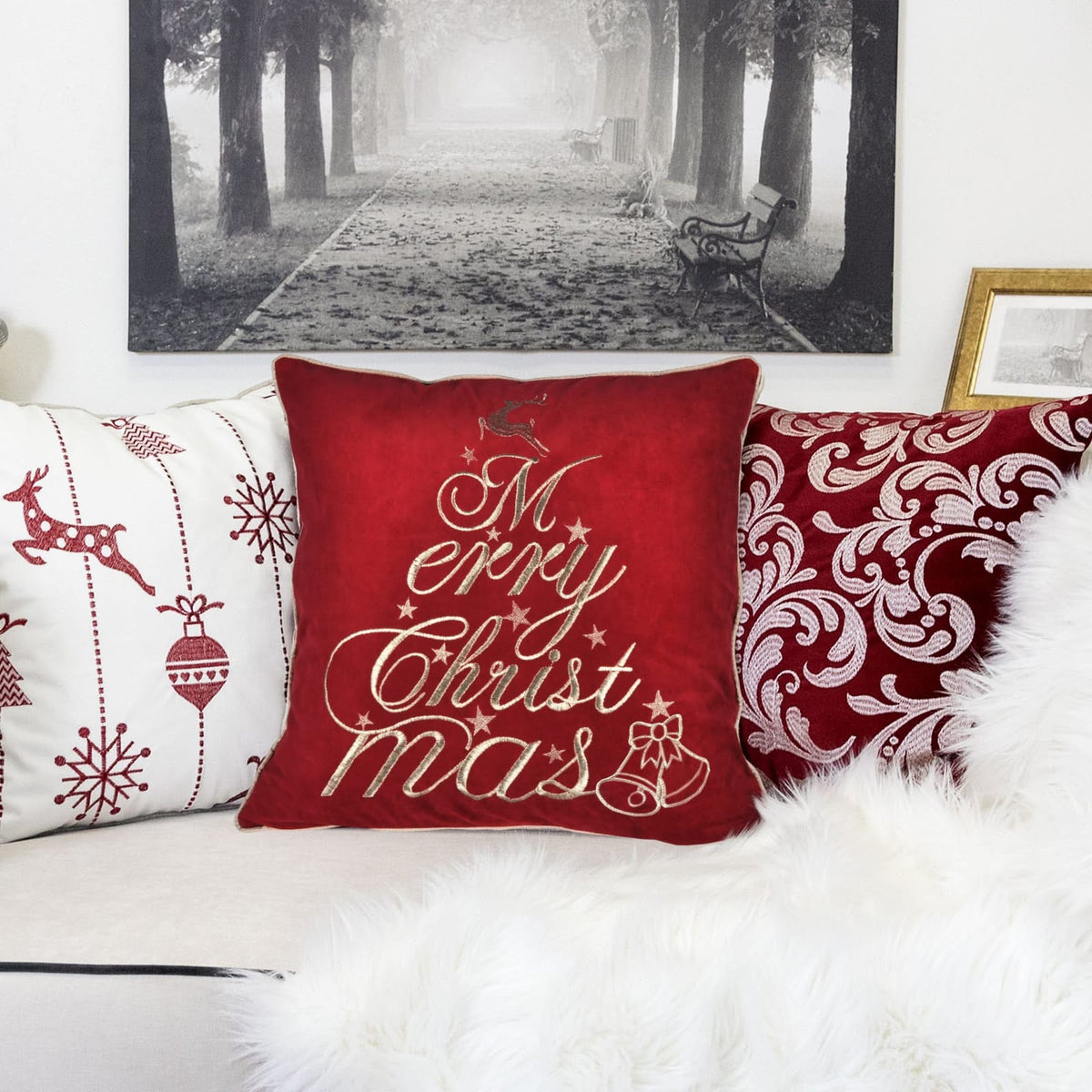 Red Velvet Christmas Pillow 20x20 with Insert