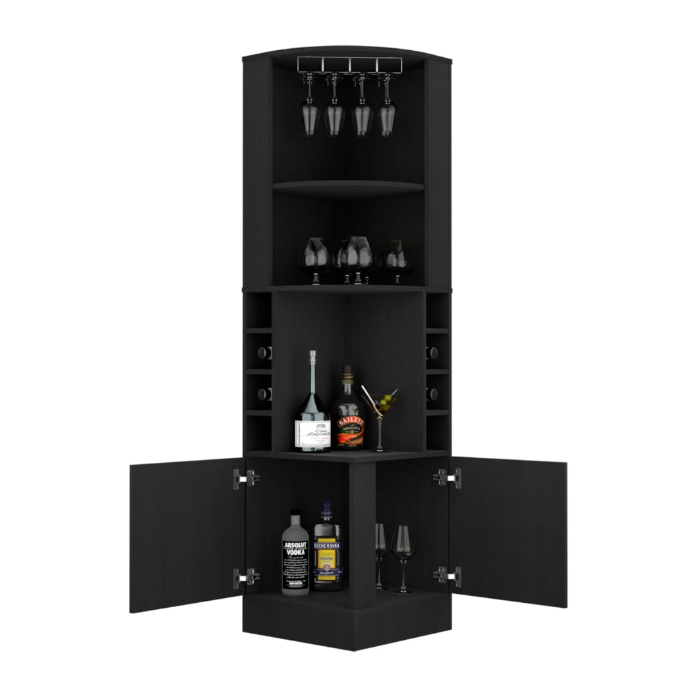 Kava Corner Bar Cabinet - Black Wine Storage