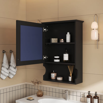 Modern Black Wall Mounted Bathroom Mirror Cabinet with Adjustable Shelves