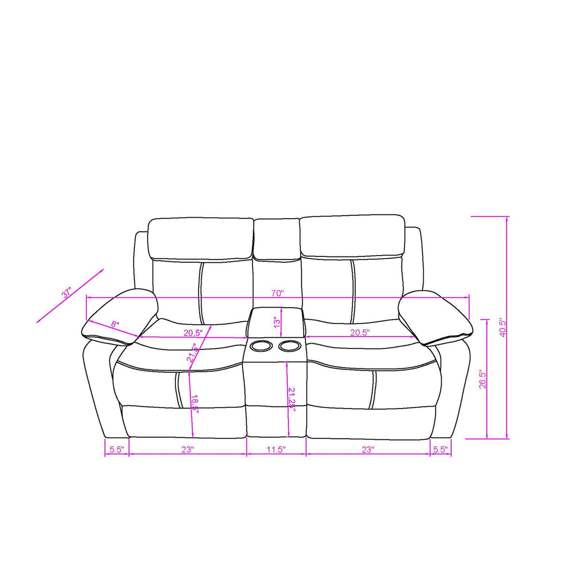 Blanche White 2PC Reclining Sofa and Loveseat with LED Lights and Speaker