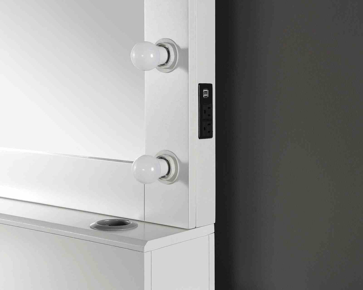 Glam Vanity Set - 5 Drawers White Solid Wood Bedroom Storage