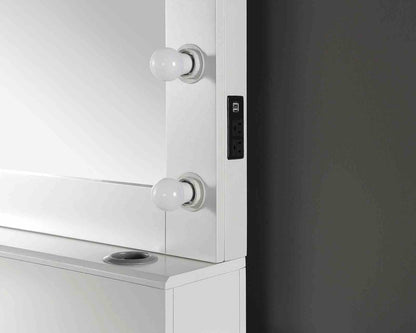 Glam Vanity Set - 5 Drawers White Solid Wood Bedroom Storage