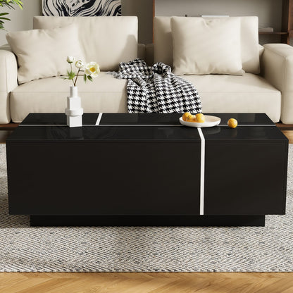 Black MDF Coffee Table with Storage Drawers for Living Room