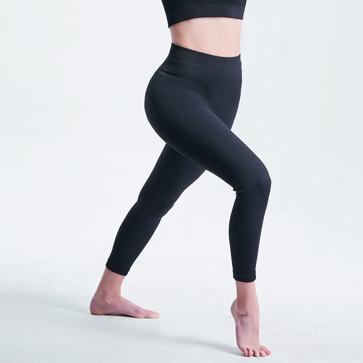 Black Nylon Mesh Yoga Leggings - Tummy Control Seamless