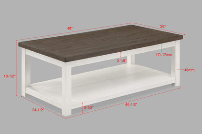 3pc Farmhouse Style Coffee Table Sofa Table End Table with Open Shelf Brown White
