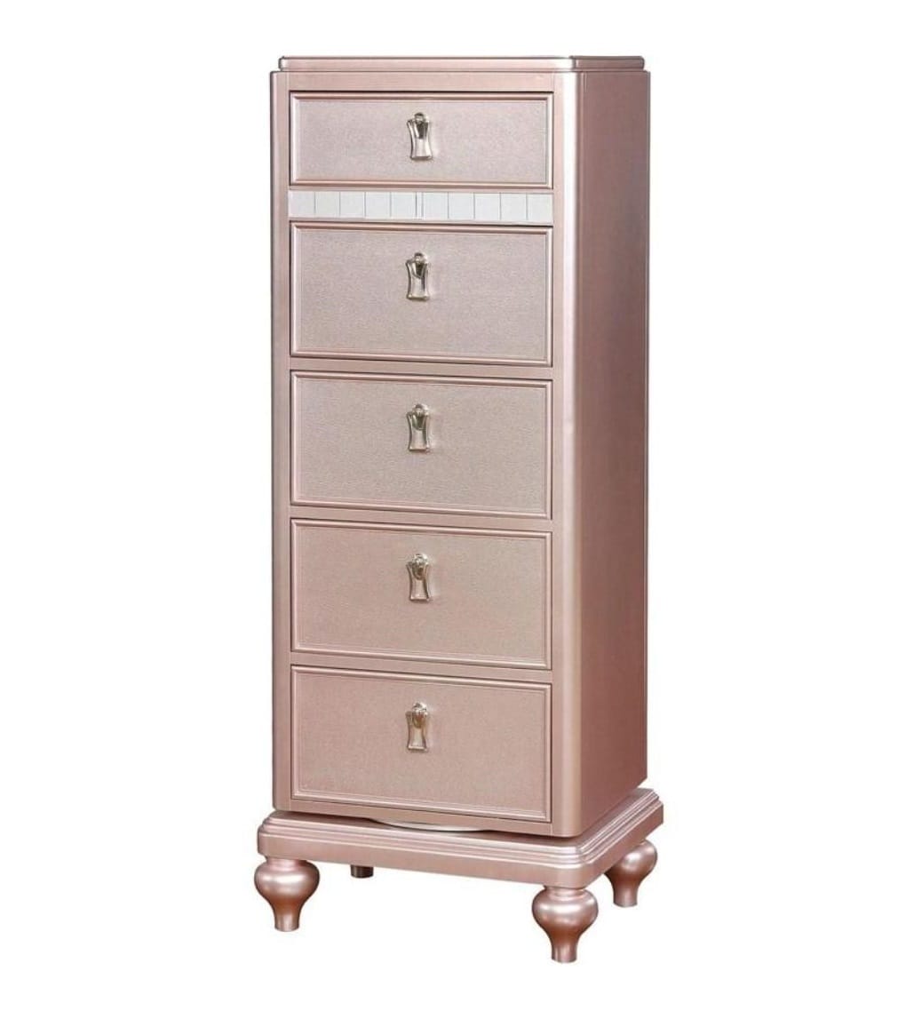 Contemporary Rose Gold Swivel Dresser - Mirror Trim Bedroom Storage