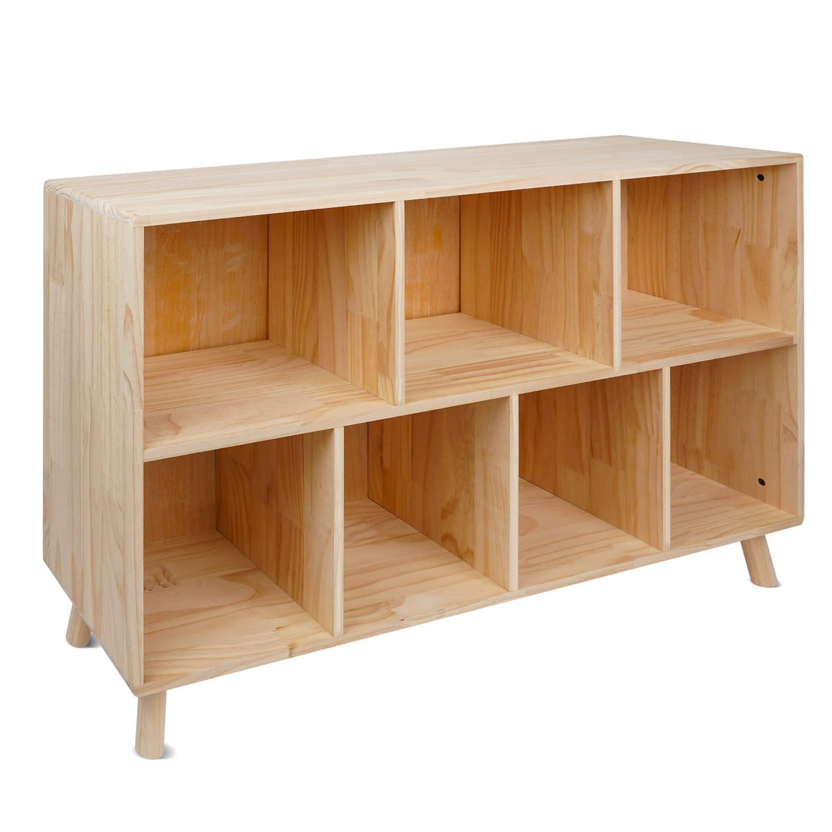 Solid Pine Wood Storage Cabinet - 7 Compartments, 45.5"L