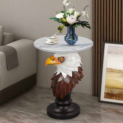 Brown Antique White Resin Eagle Accent Table for Rustic Living Room Decor
