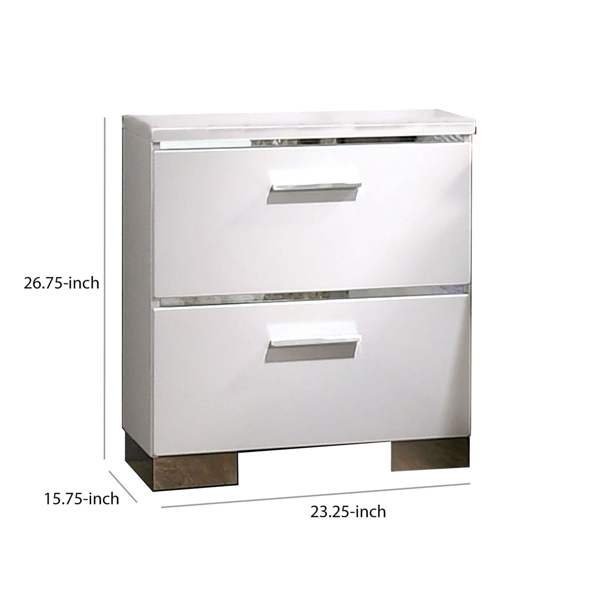 Silver and White Wood Metal Nightstand with 2 Drawers for Bedroom Storage
