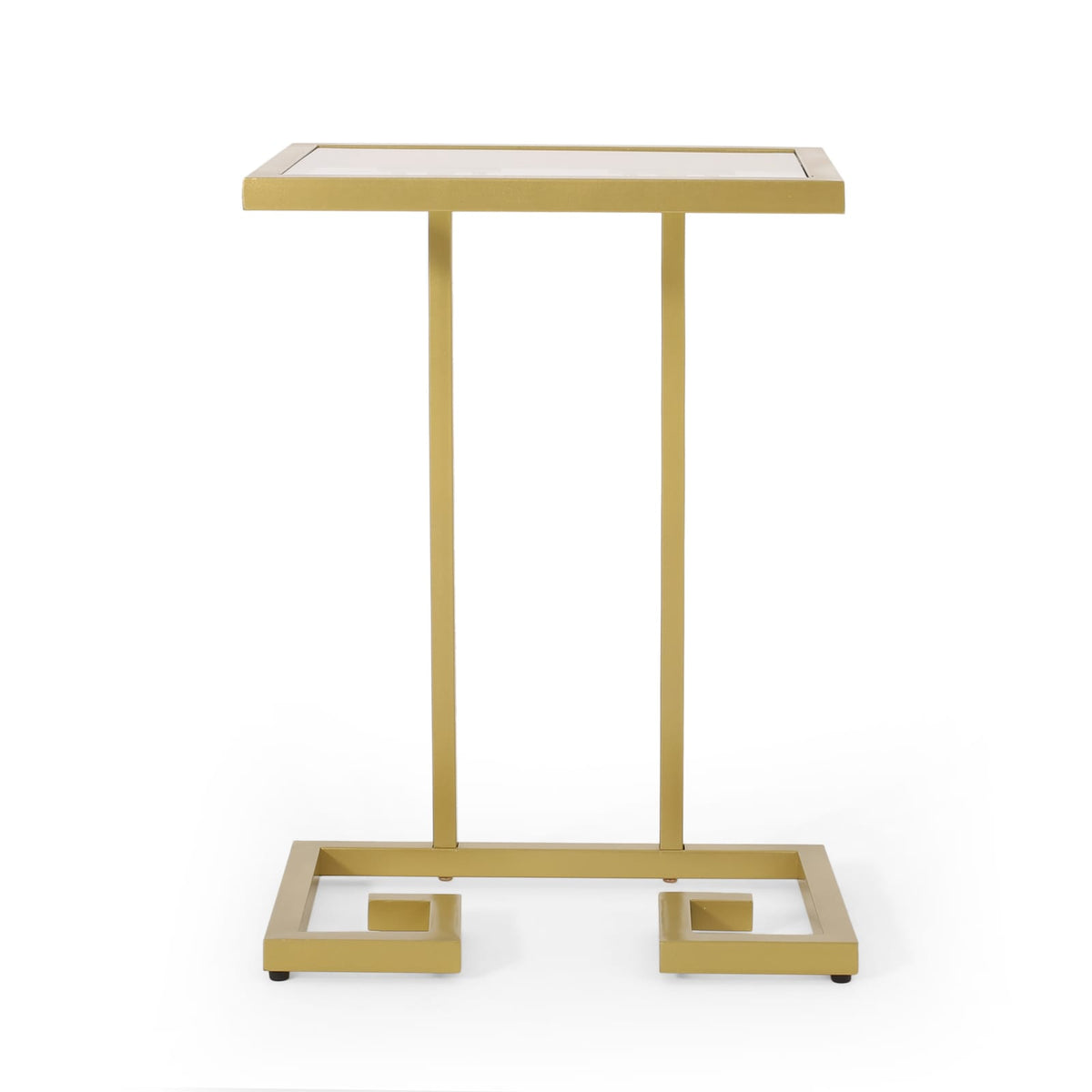 Gold Iron C-Shaped End Table with Tempered Glass Top for Living Room