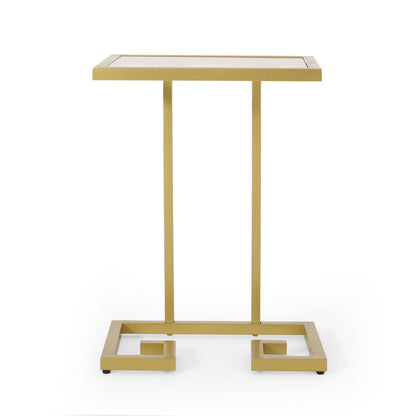 Gold Iron C-Shaped End Table with Tempered Glass Top for Living Room