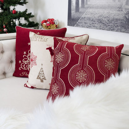 Red Velvet Embroidered Throw Pillow with Insert for Bedroom Decor