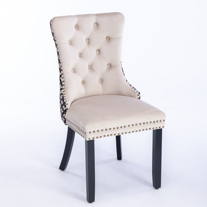 Beige Velvet Dining Chairs Set of 2 with Solid Wood Frame