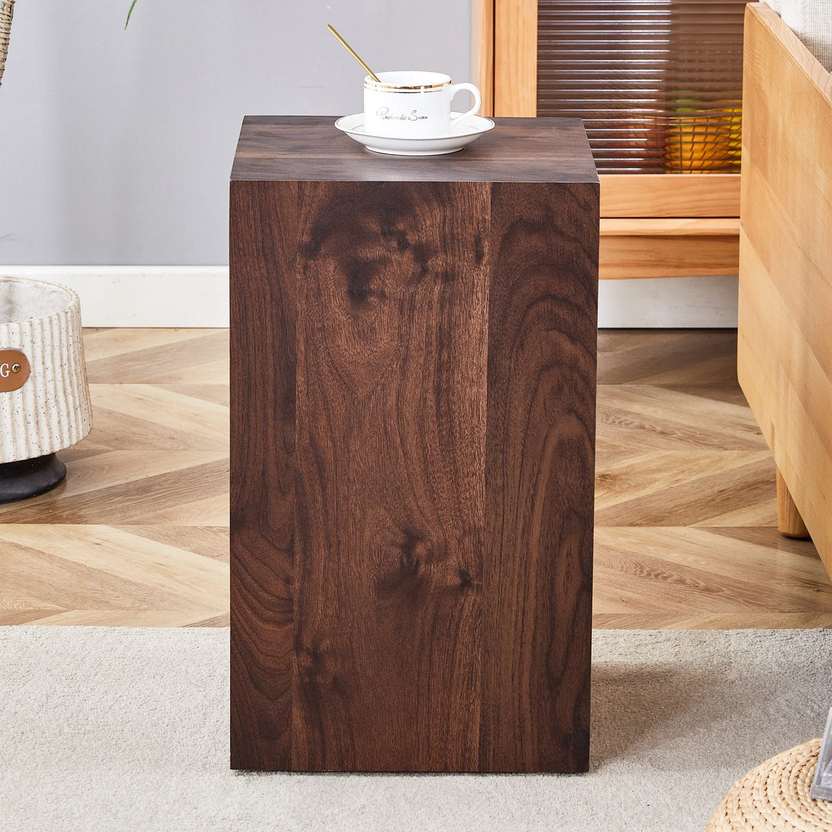 12x12 Walnut Wood Grain Coffee Table - MDF Side Table for Living Room