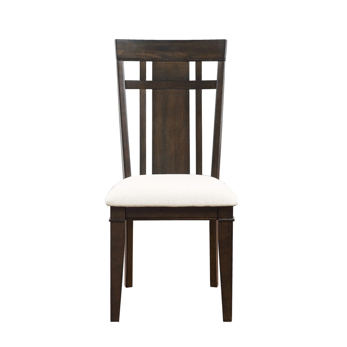 Dark Brown Side Chairs Set - 2 Beige Fabric Dining Chairs Wood Frame