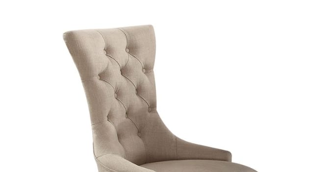Beige Linen Dining Chairs with Espresso Wood Finish for Kitchen Seating