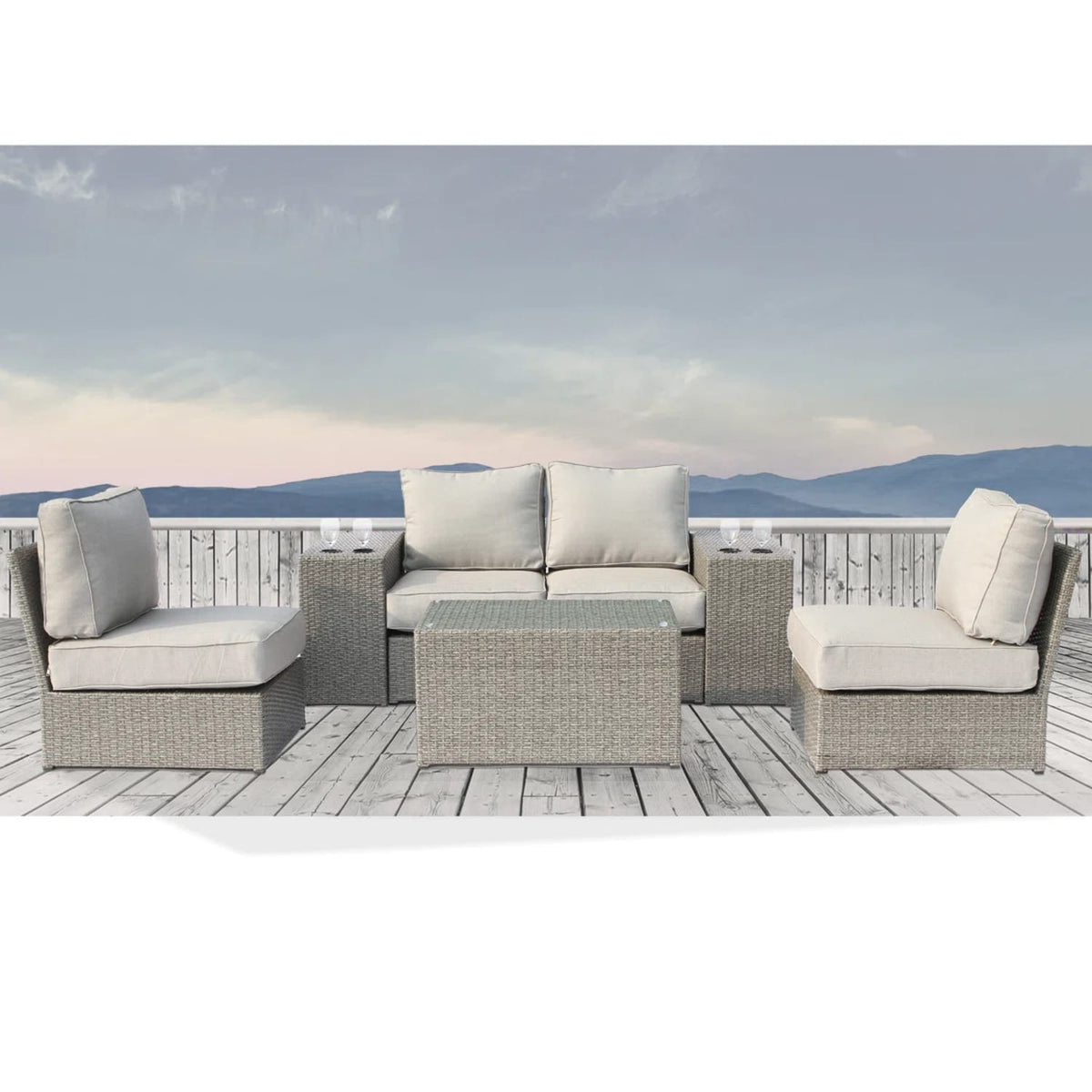 7-Piece Grey Wicker Patio Sectional Set - Pre-Assembled