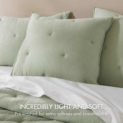 Sage Cotton Embroidered Euro Sham - 26x26 Inches