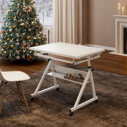 Adjustable Puzzle Desk with Storage Trays for Comfort