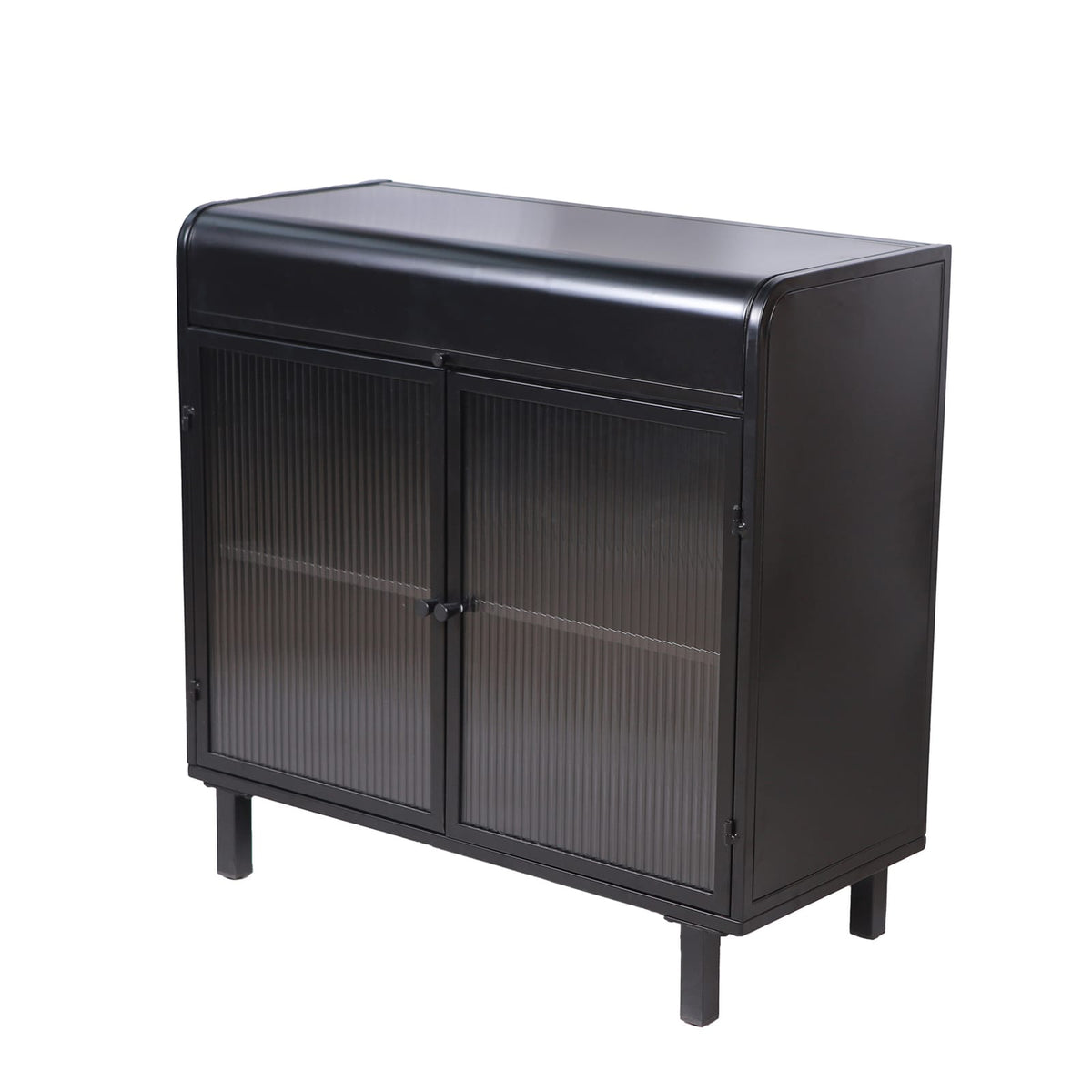 Antique Black Sideboard Buffet Cabinet - Steel & Glass Storage