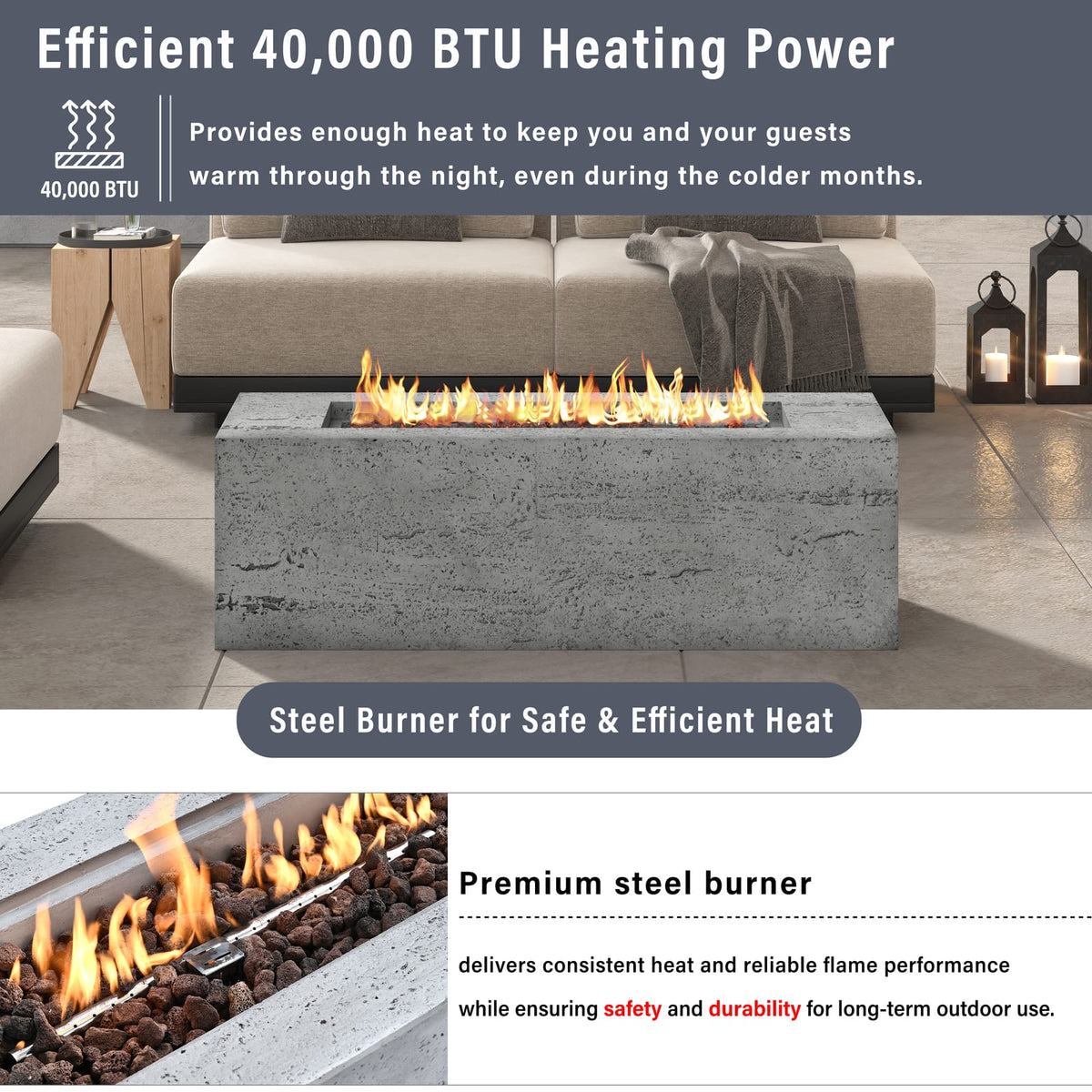 U-STYLE 2-in-1 Fire Pit & Tank Stand - Grey Magnesium Oxide for Outdoor