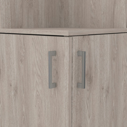 Light Gray Corner Wine Cabinet with 8 Bottle Storage for Living Room