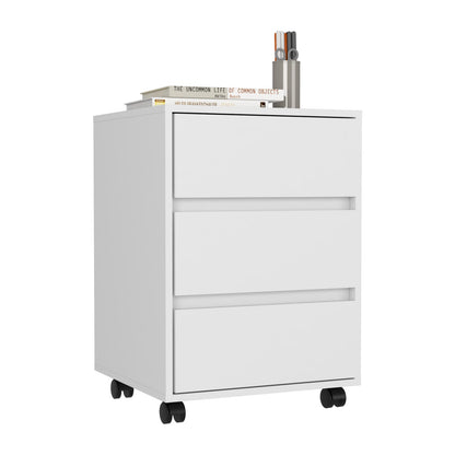 White 3-Drawer Mobile File Cabinet with Locking Wheels