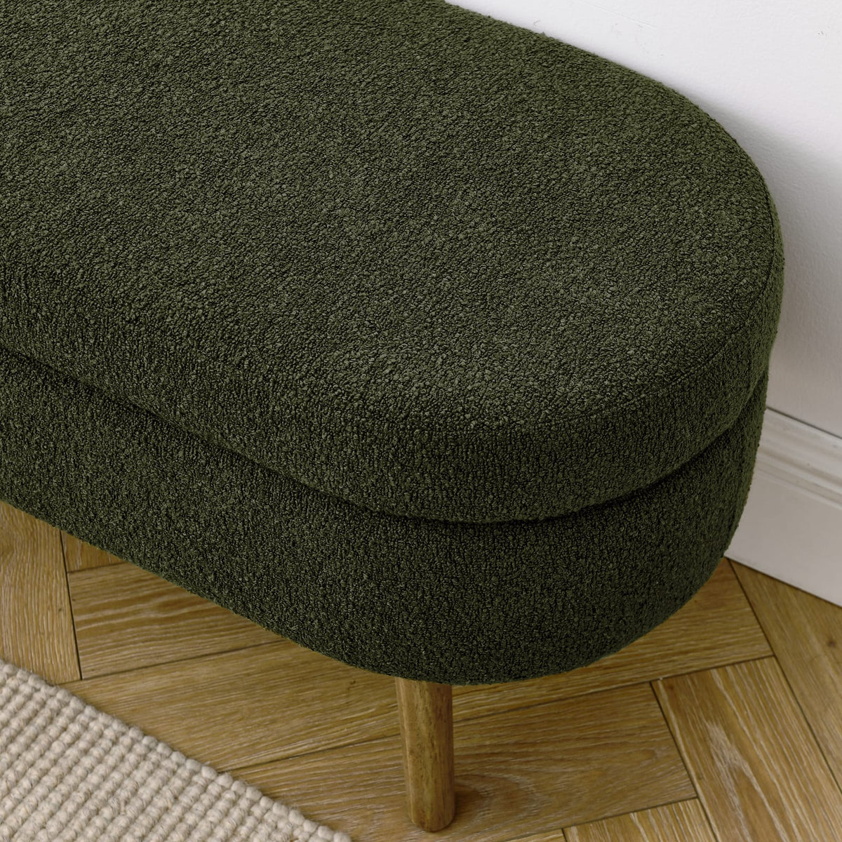 Green Foam Ottoman Storage Bench - Rubber Wood Legs