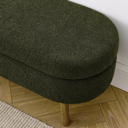 Green Foam Ottoman Storage Bench - Rubber Wood Legs