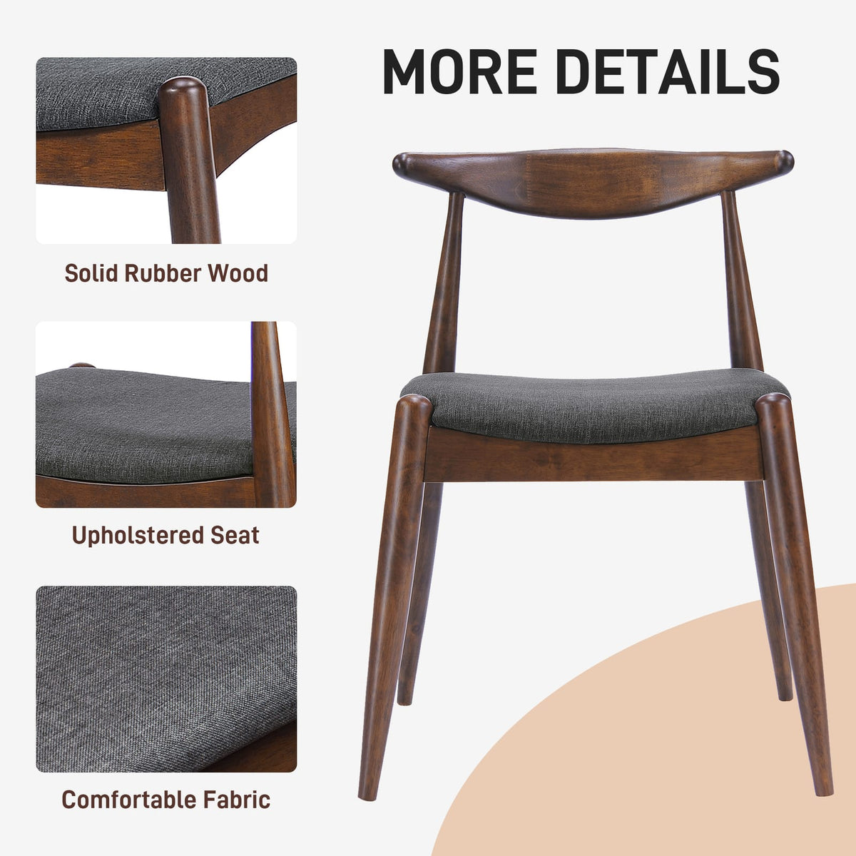 Mid-Century Modern Dining Chairs Set of 2 - Charcoal & Walnut