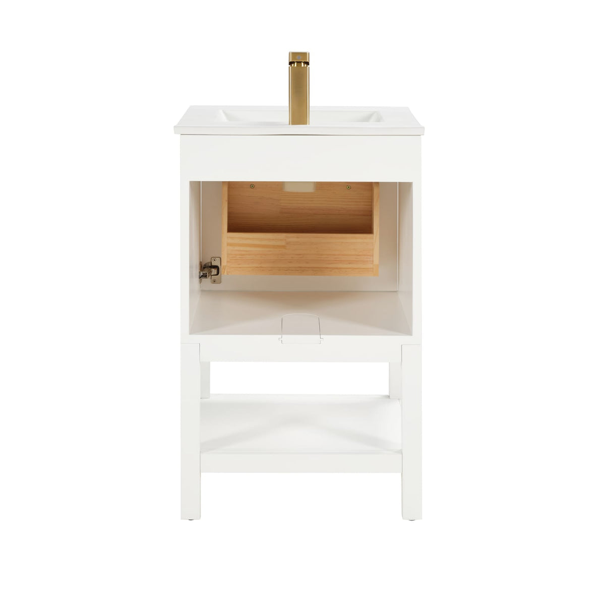 White Solid Wood Bathroom Vanity with Storage