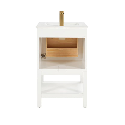 White Solid Wood Bathroom Vanity with Storage