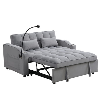 Light Gray Velvet Sofa Bed with Pullout Sleeper Function for Living Room