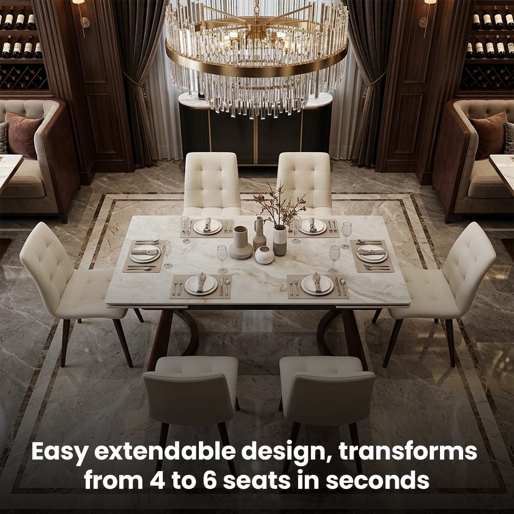 Walnut Sintered Stone Dining Table with Solid Wood Base
