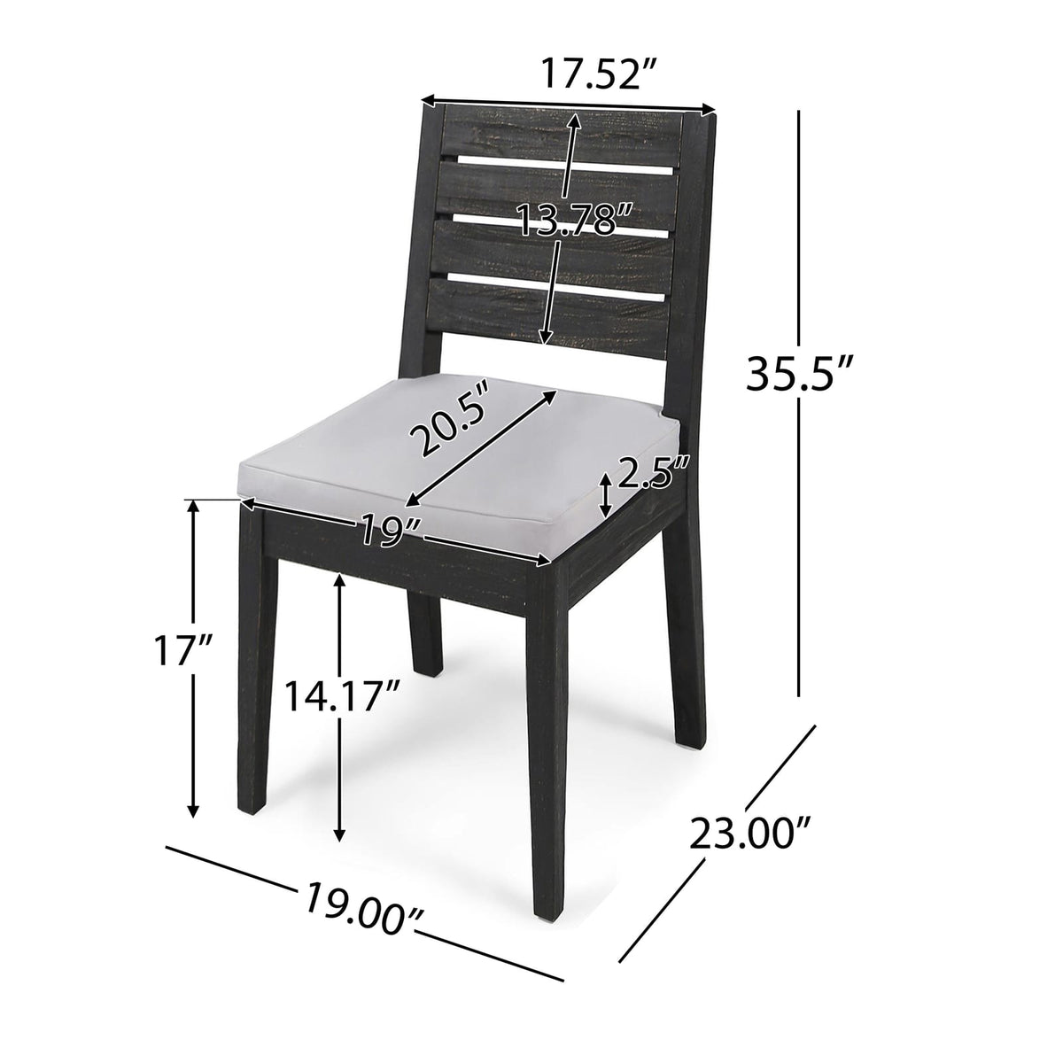 Light Grey Acacia Wood Dining Chairs - Set of 2 Outdoor Armless Patio Seating