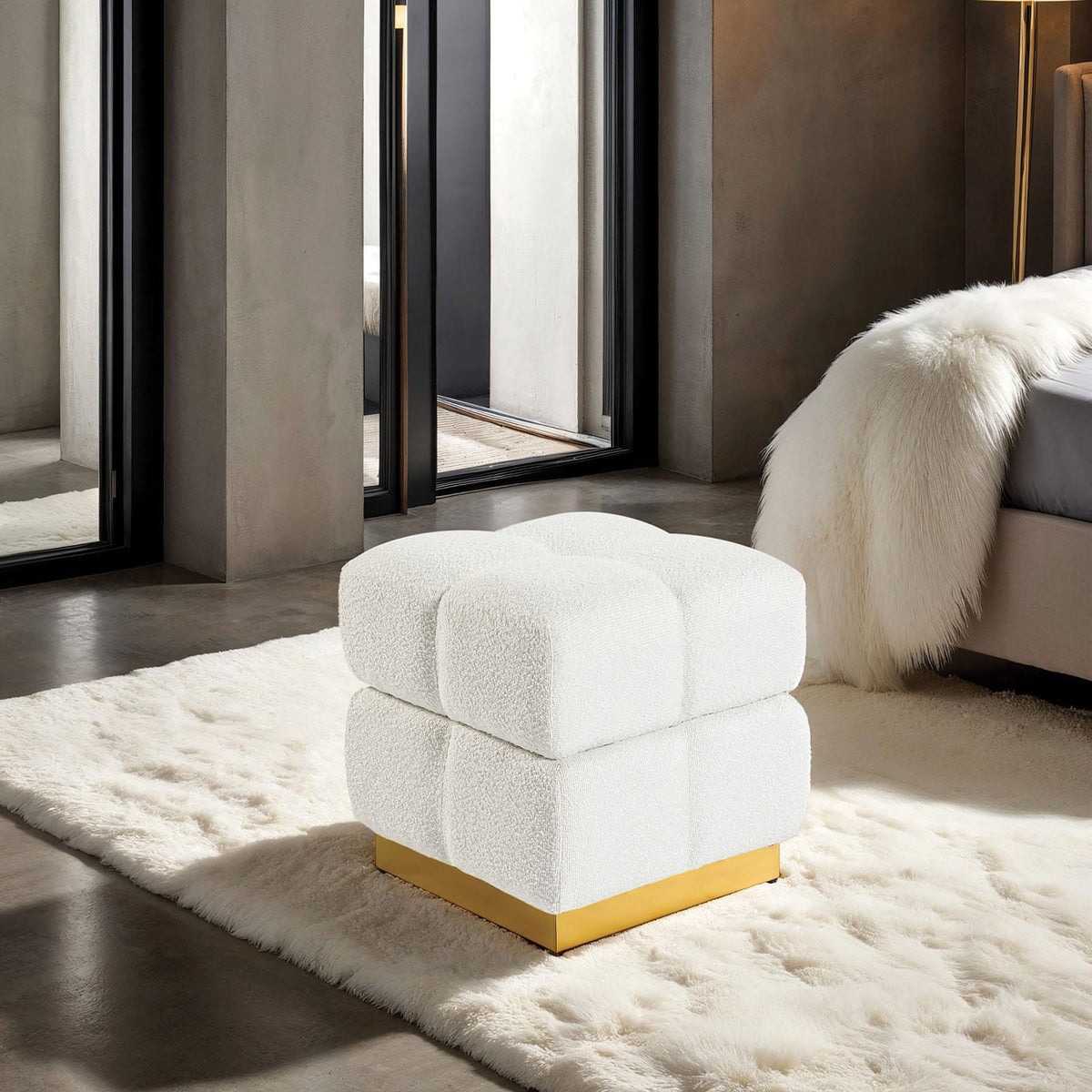 Beige Engineered Wood Storage Stool - 18"x18"x18.5"
