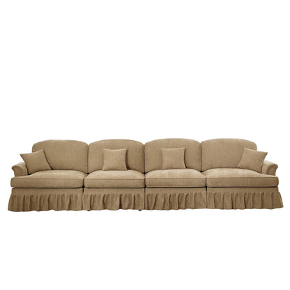 Light Coffee Chenille 4 Seat Sofa - Removable Ruffles for Living Room