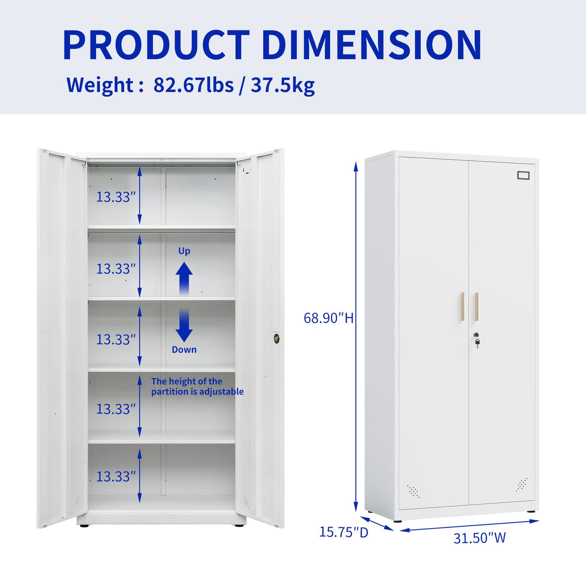 White Steel File Cabinet - 3-4 Shelf Storage for Office & Home