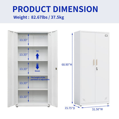 White Steel File Cabinet - 3-4 Shelf Storage for Office & Home