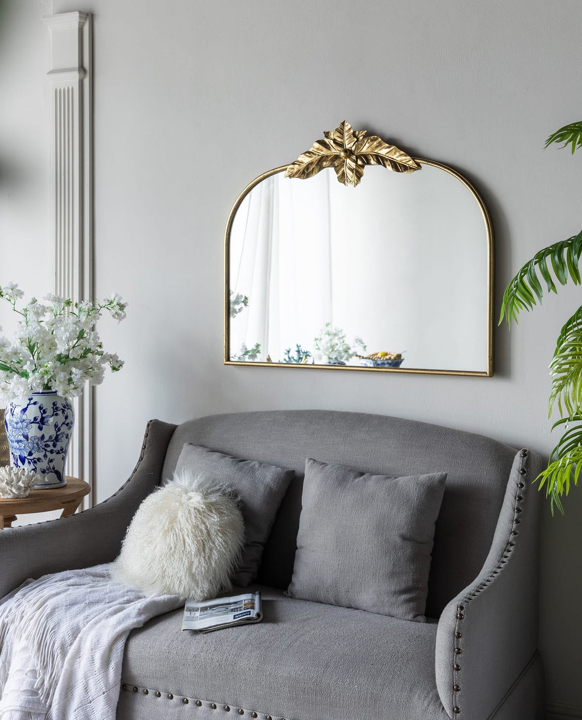 Gold Arched Mirror - Iron & MDF Frame, 39.5" x 35" for Bathroom