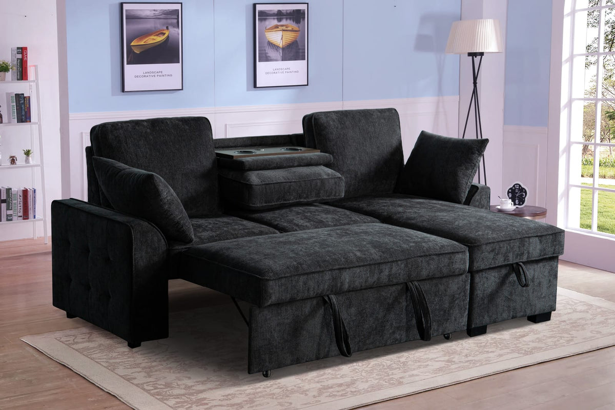 Dark Grey Chenille Sectional Sofa - 3 Seats for Living Room