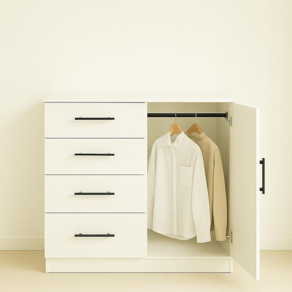 White Wood Dresser - 47" Wide Chest of Drawers for Bedroom